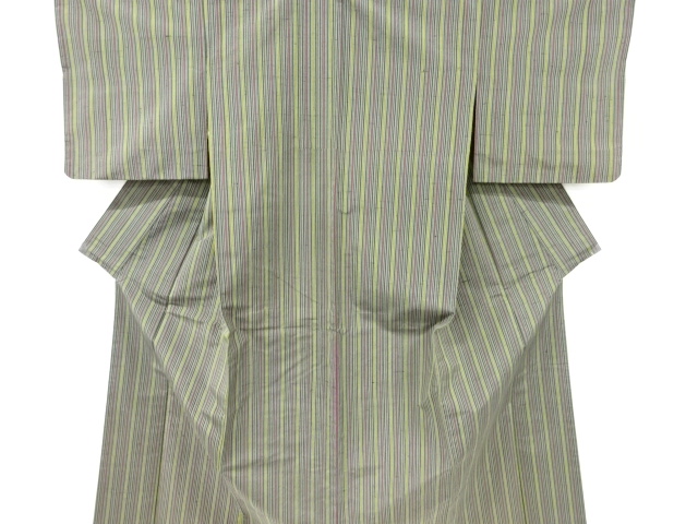 JAPANESE KIMONO / ANTIQUE KIMONO / SILK / FUSHI TSUMUGI / WOVEN STRIPE